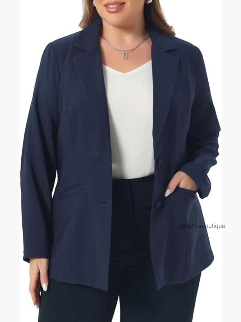 Plus Size Notch Lapel Button Blazer Business Casual Suit Jacket Work